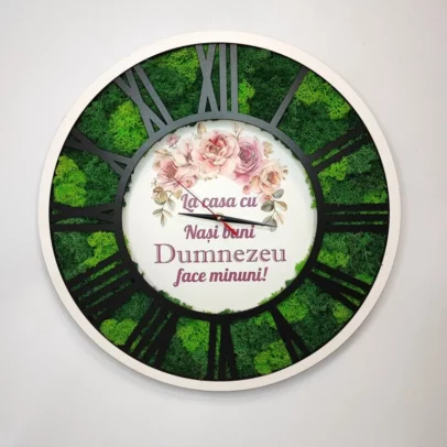Ceas din MDF cu Lichieni "La casa nu nași buni Dumnezeu face minuni"