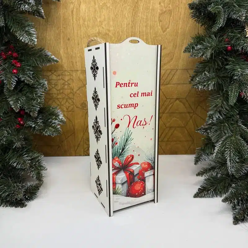 Cutie pentru sticlă de vin „Pentru cei mai scump Naș”
