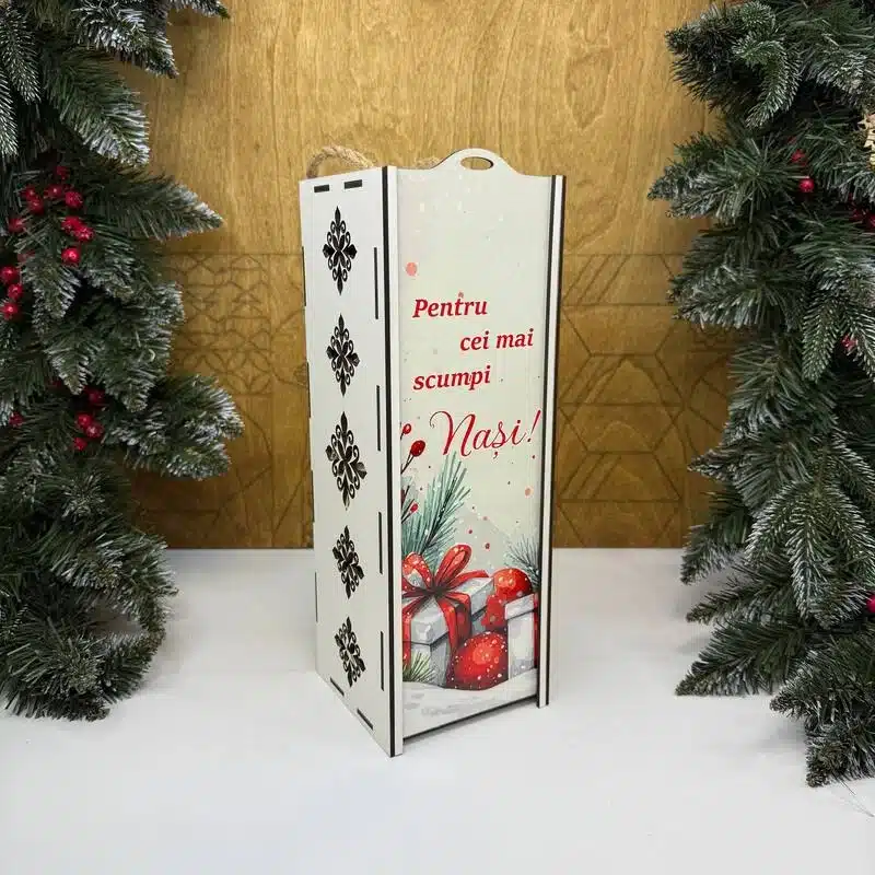 Cutie pentru sticlă de vin „Pentrucei mai scumpi Nași”