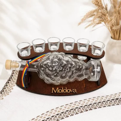 Set suport pentru sticlă și 6 păhărele „Moldova”